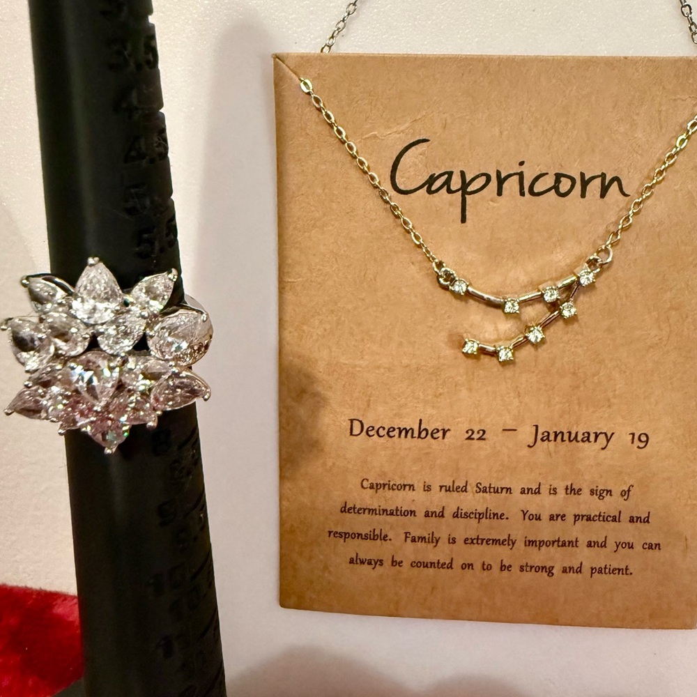 Gold Capricorn Necklace and Ring Set